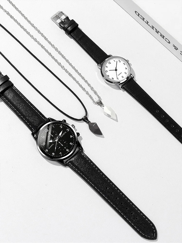 Klosonfy™ 4PCS Fashion Versatile Couple Watch & Love Pendant Necklace Set