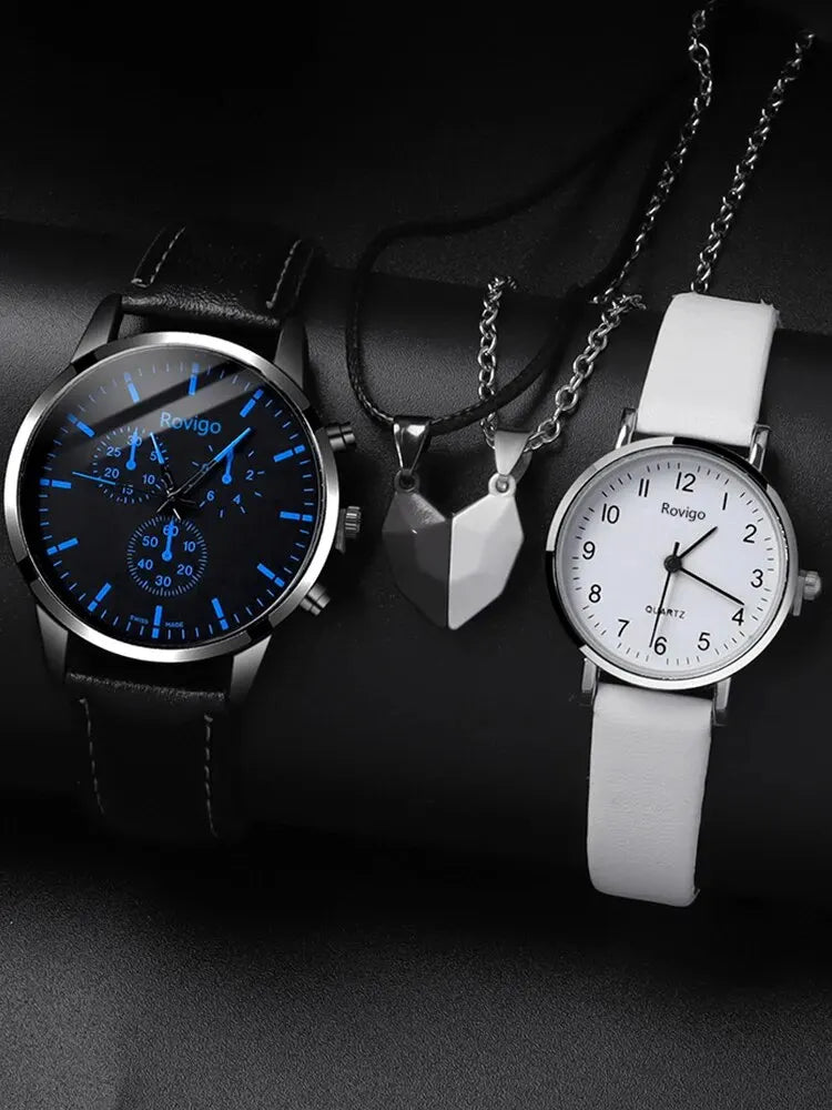 Klosonfy™ 4PCS Fashion Versatile Couple Watch & Love Pendant Necklace Set